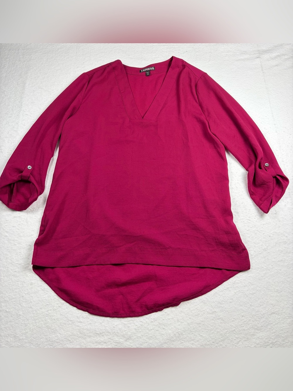 Express Women's Magenta V-Neck Roll-Sleeve Tunic